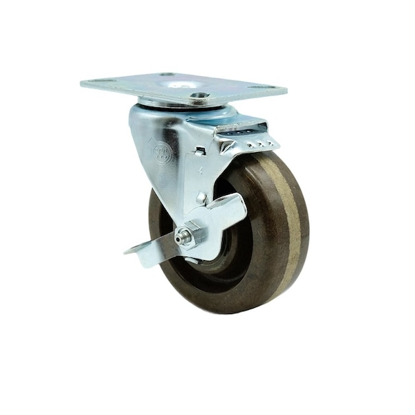 4'' High Temp Phenolic Wheel Swivel Top Plate Caster with Brake
